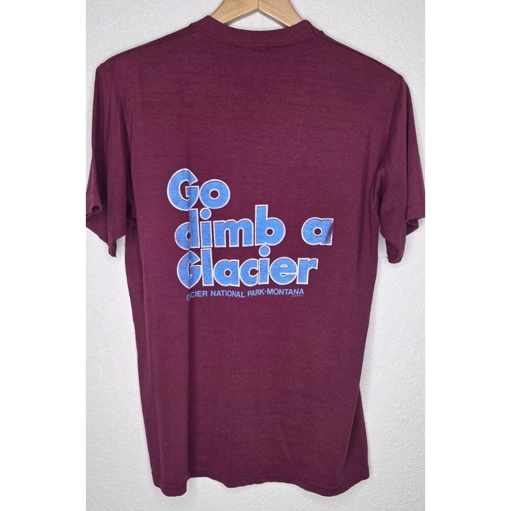 Vintage 1988 USA Montana National Park Go Climb A Glacier Tshirt Single Stitch L